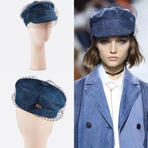 NEW RUNWAY Dior Arty Cap Beret With Veil 86ATY920G132 size 57/M